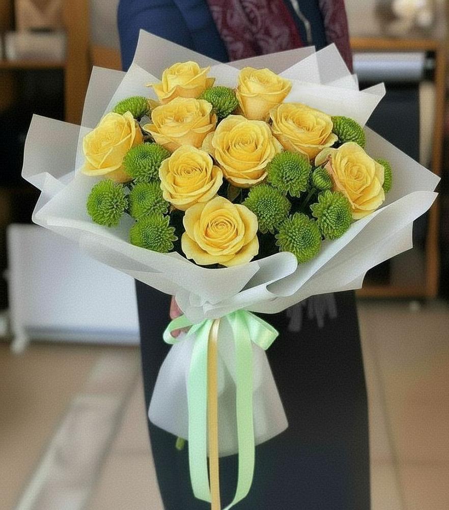 Букет цветов из: Хризантемы и Розы в Степаньково