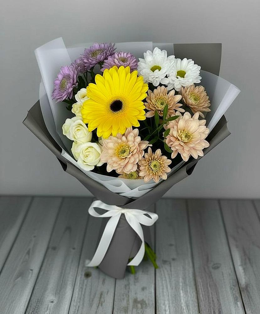 Букет цветов из: Розы, Герберы и Хризантемы в Степаньково