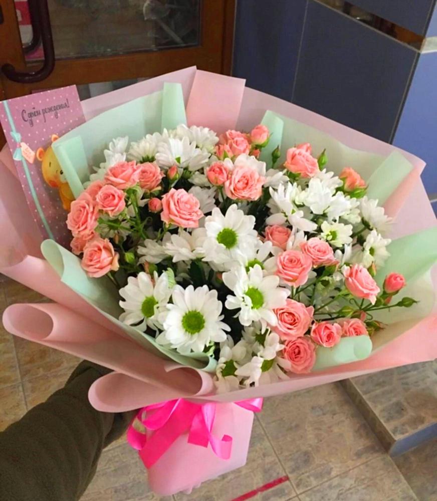 Букет цветов из: Розы и Хризантемы в Степаньково