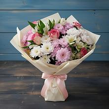 Букет цветов из:  Хризантемы, Альстромерии и Розы в Степаньково