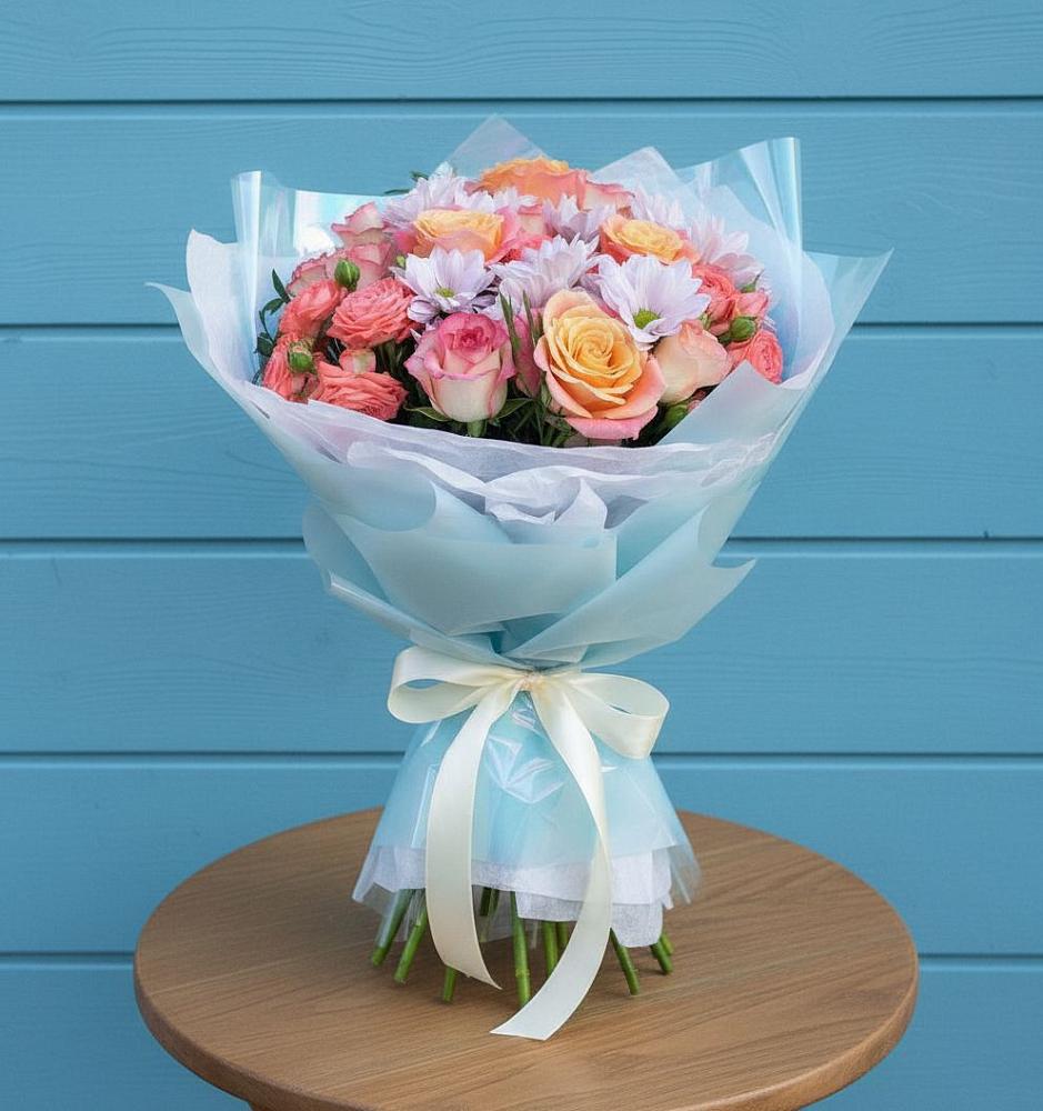 Букет цветов из: Хризантемы и Розы в Степаньково