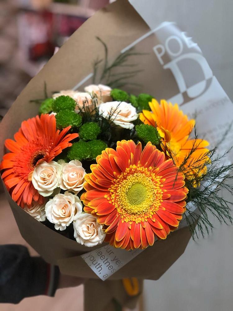 Букет цветов из: Герберы, Хризантемы и Розы в Степаньково